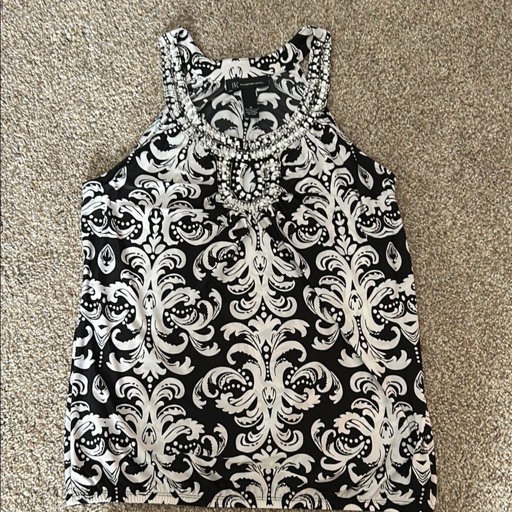 INC International Concepts Embellished Black and White Sleeveless Tank Top Sz: M